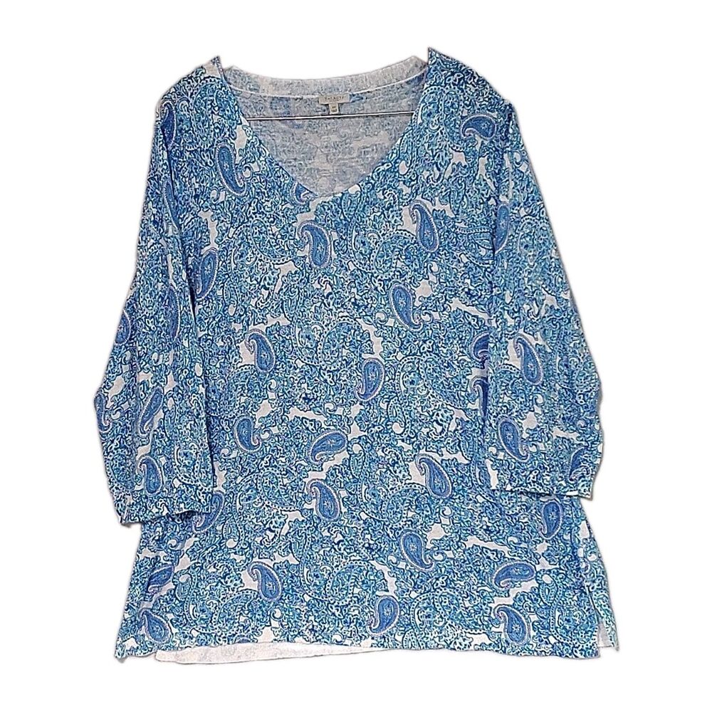 Talbots Plus Size 3X Plus Blue Floral Paisley Rayon Blouse Top NWOT Boho Chic